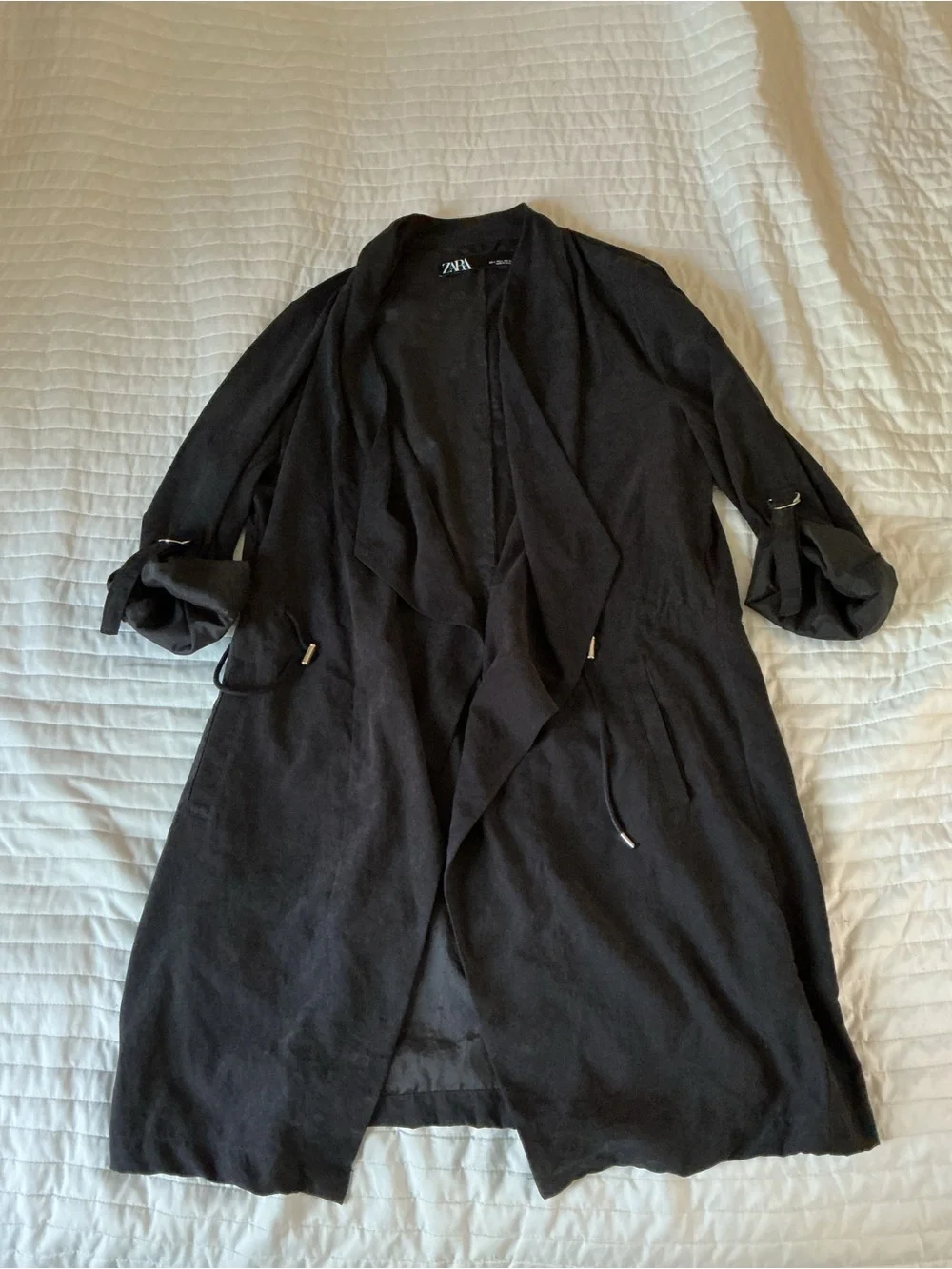 Zara Black Waterfall Open-Front Lightweight Jacket